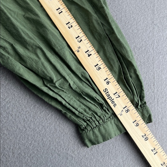 Olive Green Cotton Peasant Blouse Boho Cottagecore Top Women’s Large Minimalist - Picture 6 of 12